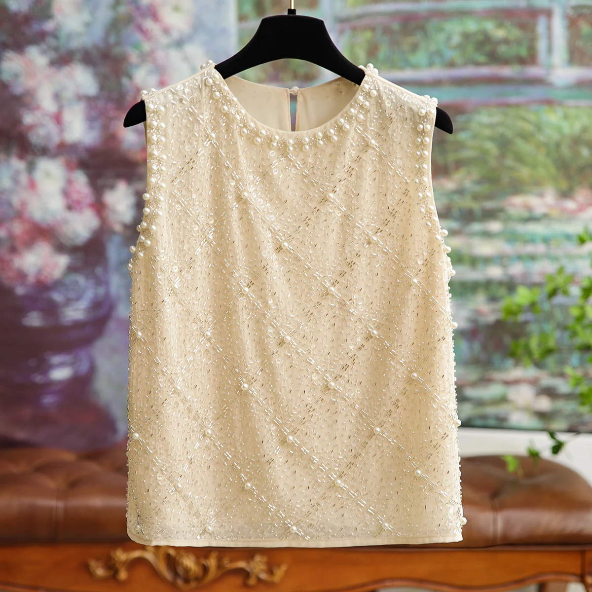 Women Fashion Beading Tank Top Women Sleeveless Chiffon Tops Blusas Top Shirts