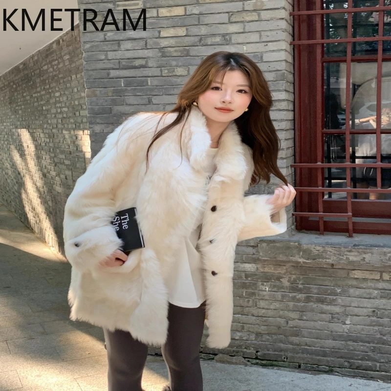 

KMETRAM Natural Tuscany Sheepskin Wool Fur Jacket Stand Collar Winter New Outerwears Mid Length Luxury Fur Coat Woman 2025 шуба