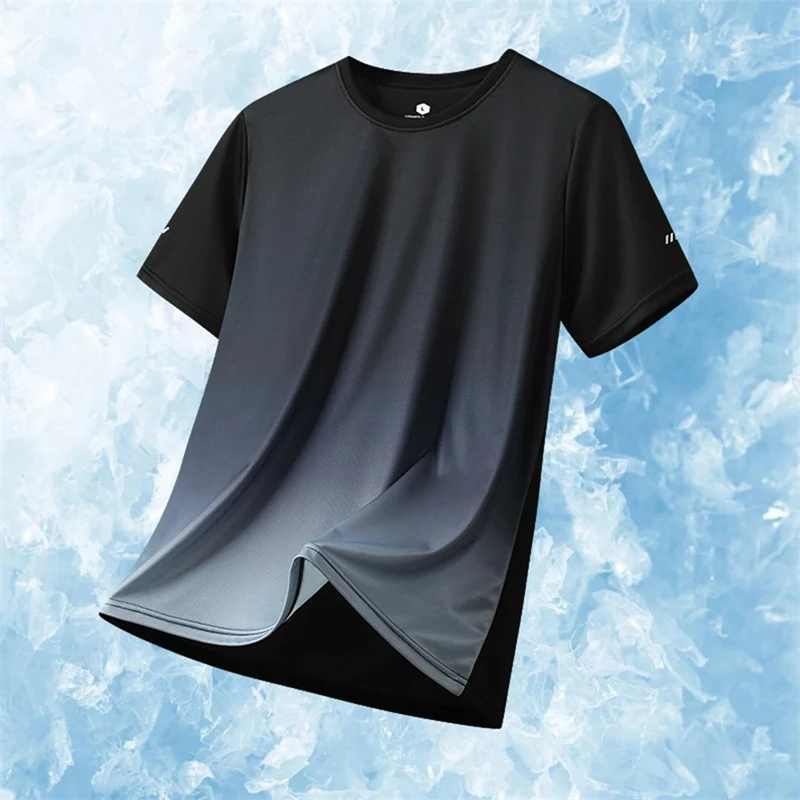 Simple Fashion Gradient Sports T Shirts Fashion Summer Short Sleeve 3D Printed Fitness T-shirts Casual Oversized Unisex Tees image 3