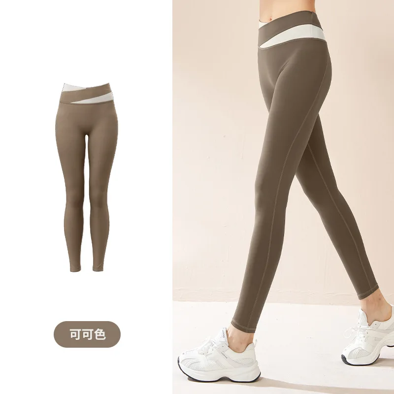 Pantalones de Yoga de empalme para mujer, pantalones elásticos de cintura alta para Fitness y correr