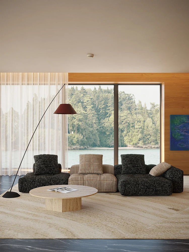 Sofá de tela de lujo ligero, módulo combinado para sala de estar, villa, sofá de algodón y lino