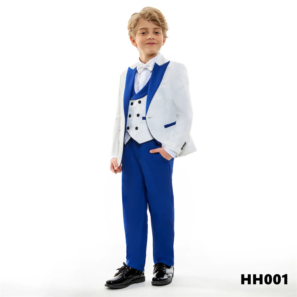 Formal Child Plaid Suit Set 2024 Wedding Host Show Party Performace Spring Autumn Flower Boys Kids Blazer Vest Pants Clothes