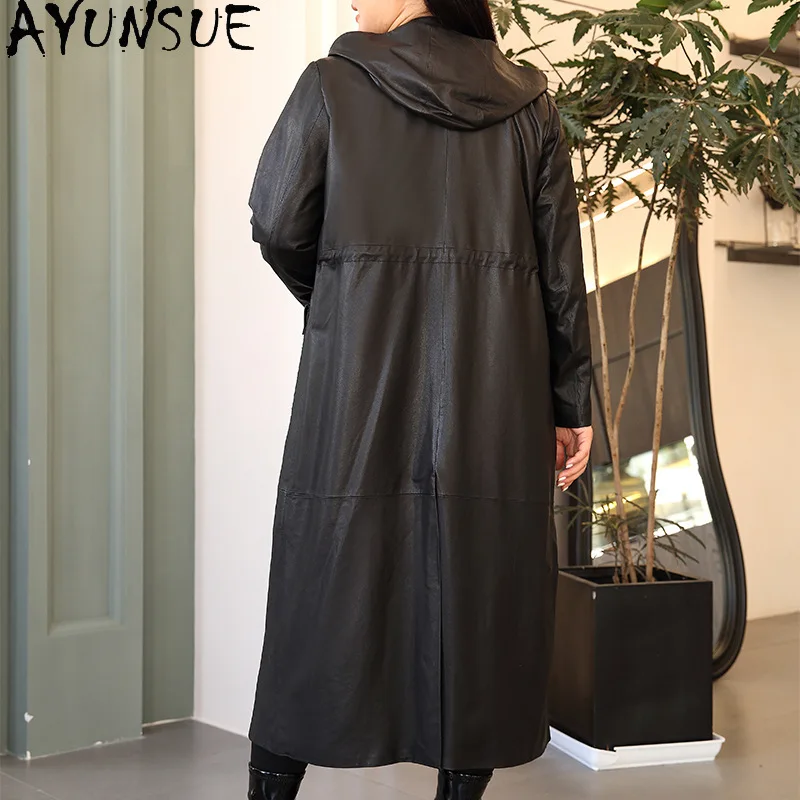 AYUNSUE 진짜 양피 정품 가죽 자켓 여성 2025 여성을위한 긴 트렌치 코트 빈티지 코트 가을 옷 Jaqueta Couro