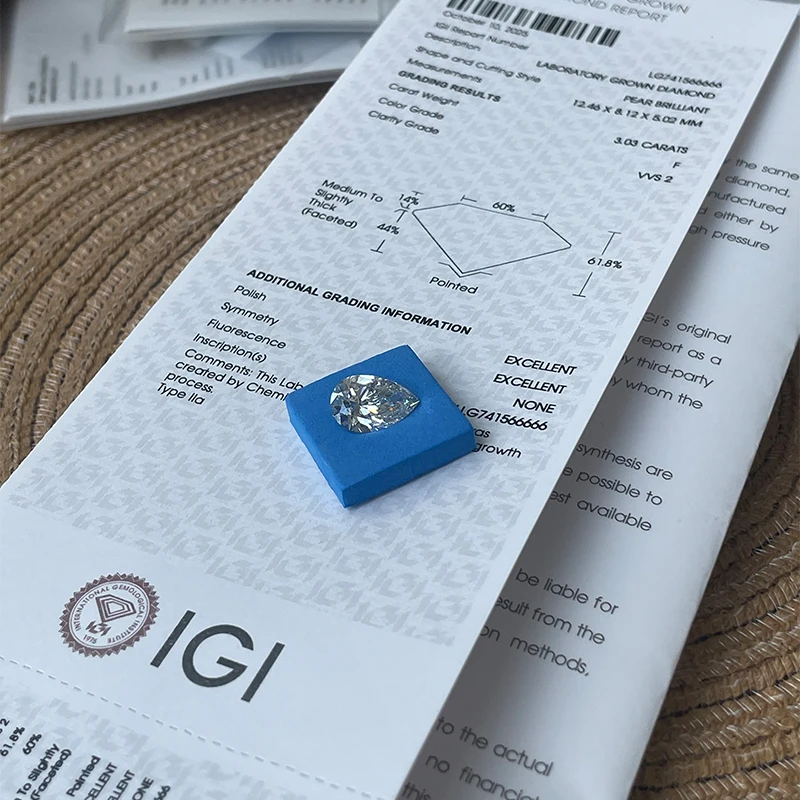 IGI Certified Pear Shape Lab Grown Loose Diamonds 1ct 1.5ct 2ct 2.5ct 3ct 5ct CVD HPHT Laboratory Diamond Wholesale