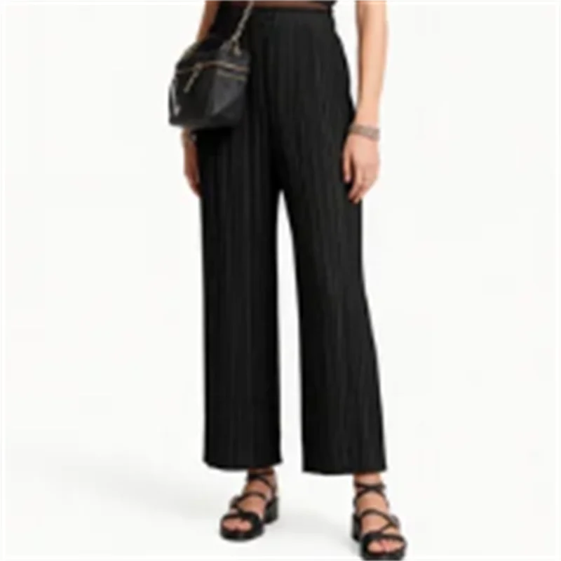 Spring Summer Autumn Women's Casual Elegant Miyake Designer Classical Loose Straight Pleated Pants High Waist Trousers in Stock