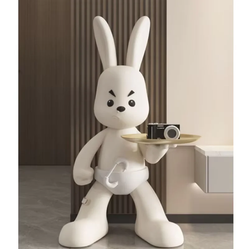 Wholesale Custom Creative Cartoon Rabbit Sculpture Living Room Bedroom Swing Up Tray Ornaments Storage Resin Decoration