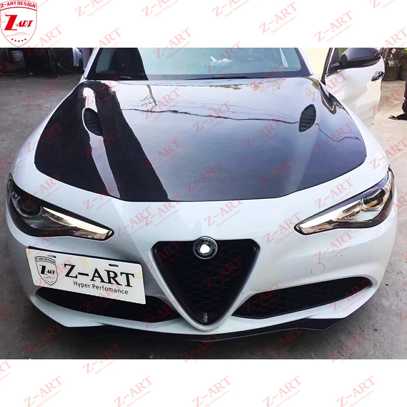 Z-ART For Giulia Dry Carbon Fiber QV Engine Bonnet for Giulia Prepreg Carbon Fiber Engine Hood for Alfa Romeo Giulia 2016+