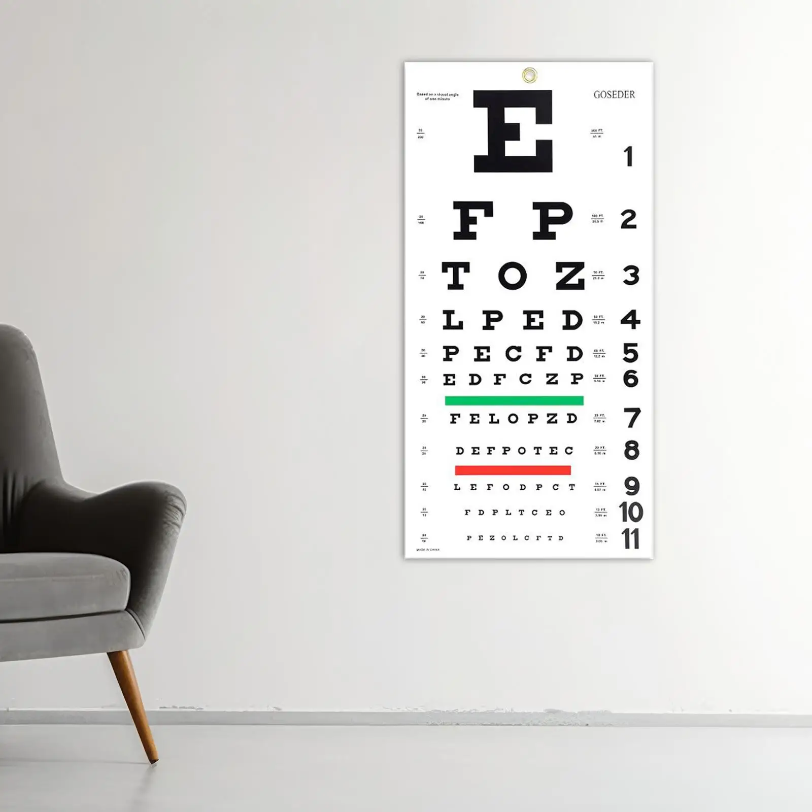 Eye Chart Color Bars Decorative Visual Acuity Chart Easy to Clean Low Vision Eye Test Chart 22.05