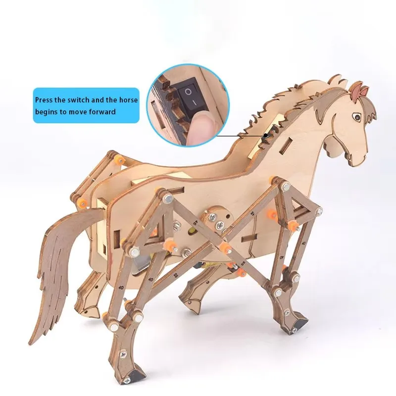 مجموعة تجميع الحصان الميكانيكية DIY - لعبة ألغاز الفيزياء الجذعية للأطفال، نموذج حيواني إنتاج صغير للتجربة العلمية #2