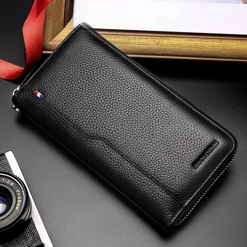 american-genuine-leather-wallet-long-style-men's-handheld-money-bag-multi-card-slot-mobile-phone-case-driver's-licens