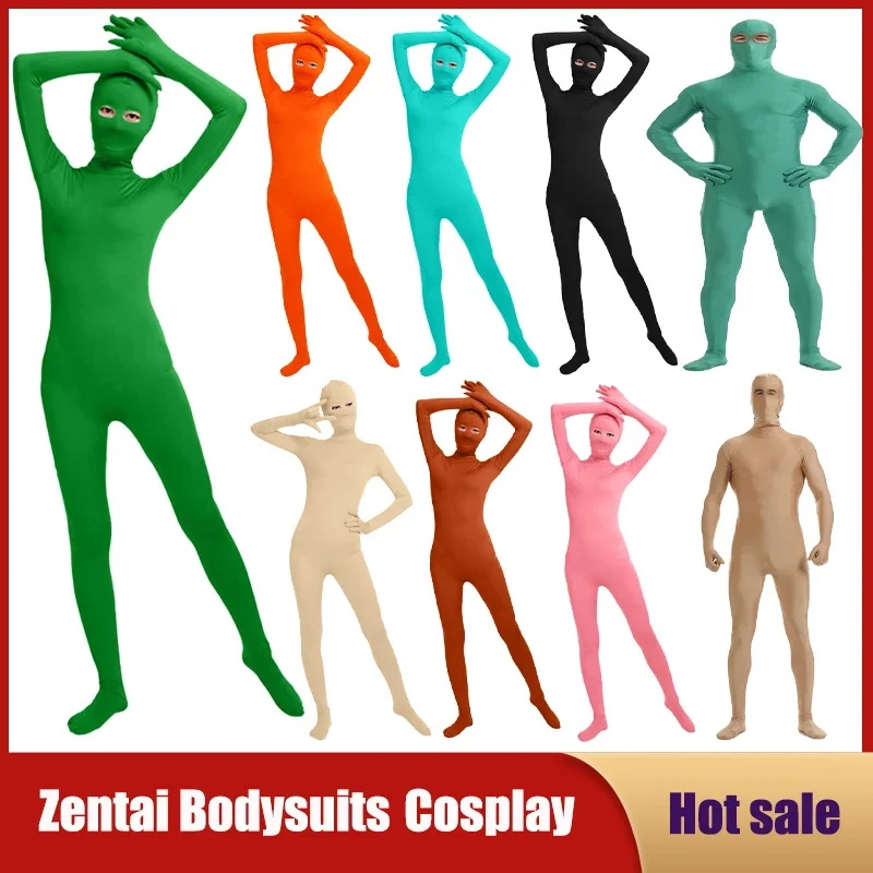 Zentai complet en lyJean-imbibé pour enfants et adultes, combinaison slim à manches longues avec fermeture éclair au dos pour Halloween, nouveauté