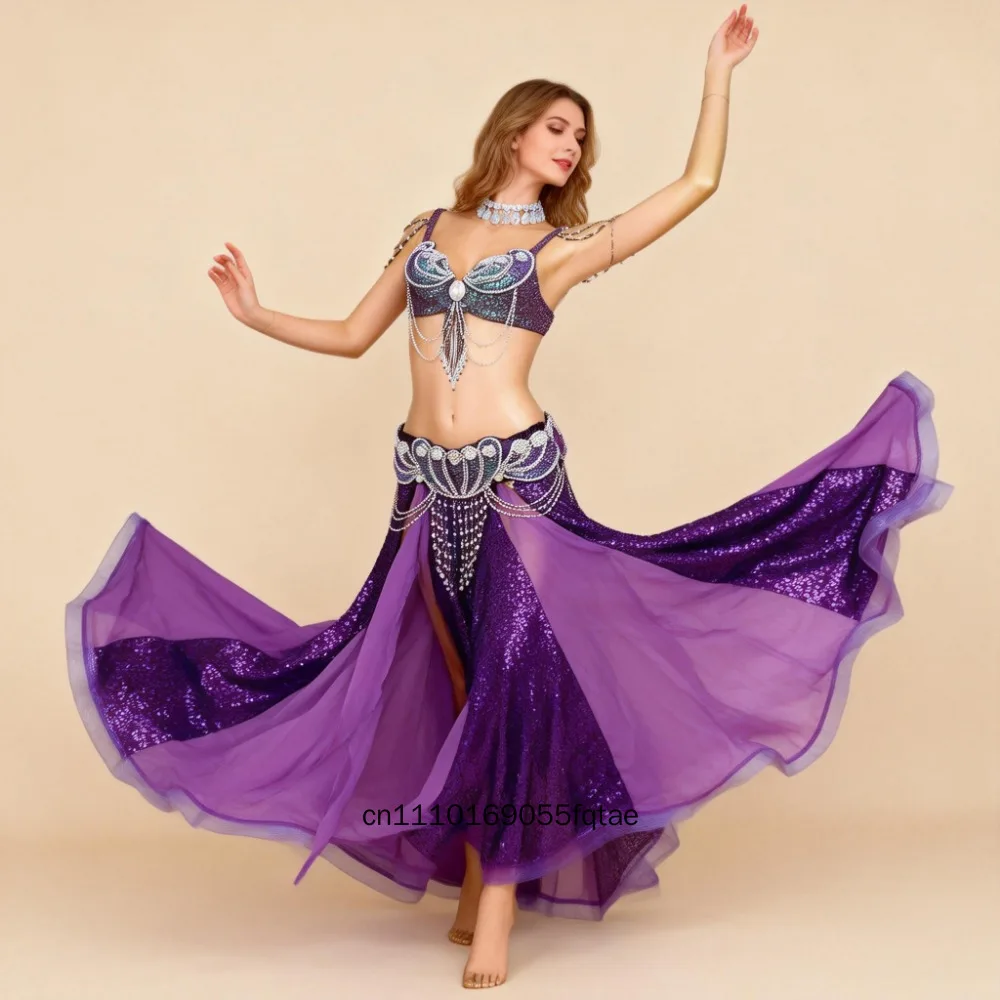 Bauchtanzkostüm für Damen, 3-teilig, aus Modal, orientalischer Bauchtanz, professionelles Bühnen- und Übungskleidungsset – Detail 5