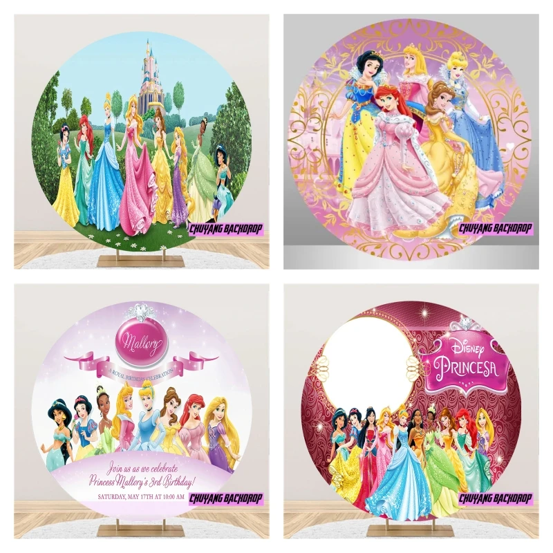 Fairy Tale Castle Princess Round Backdrop For Photography Girls Birthday Party Circle Background Elastic Photo Studio Custom