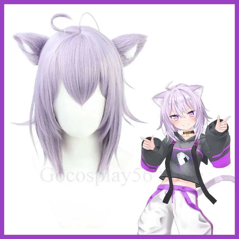 2025 yiyiVTuber Nekomata Okayu peluca orejas Hololive Gamers Lila cola recta corta niñas Cosplay pelo sintético Holo sin Graffiti