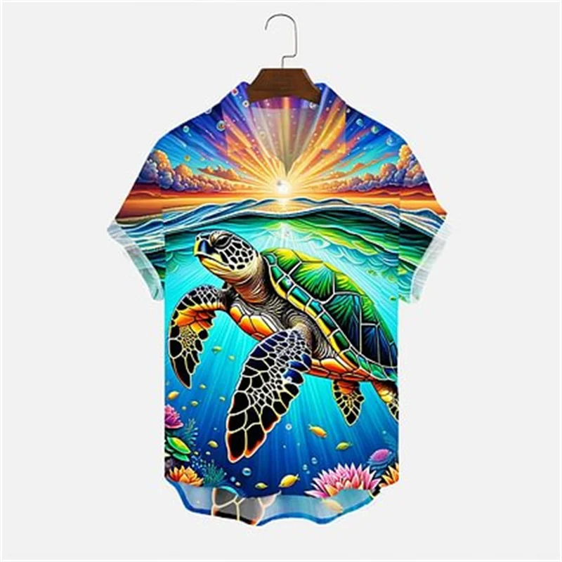 

2026 men's ocean print shirt, men's and women's short sleeved turtle shirt, fashionable bamboo shirt, comfortable, casual