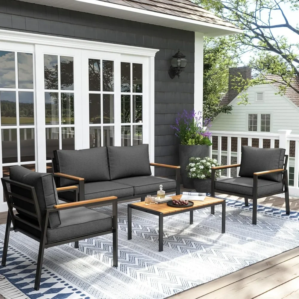 

Metal Outdoor Patio Furniture Set, Outside Furniture with Thick, Washable and High-Resiliency Sponge Cushions, Deep Grey, 4 PCS