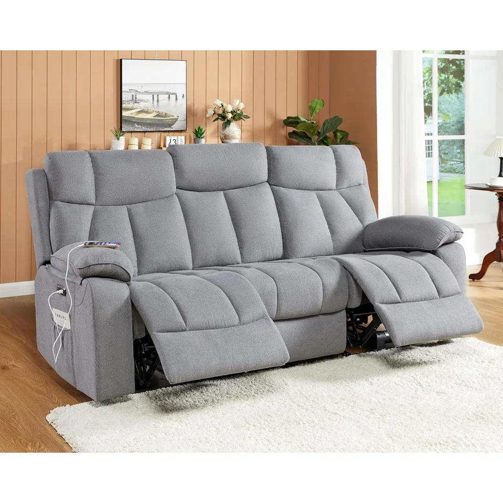 Home Theater Seating Seats, Power Reclining Sofa with USB Charging Port and One-Touch Lock- Sofa, 3 Seater Recliner Sofa, Grey