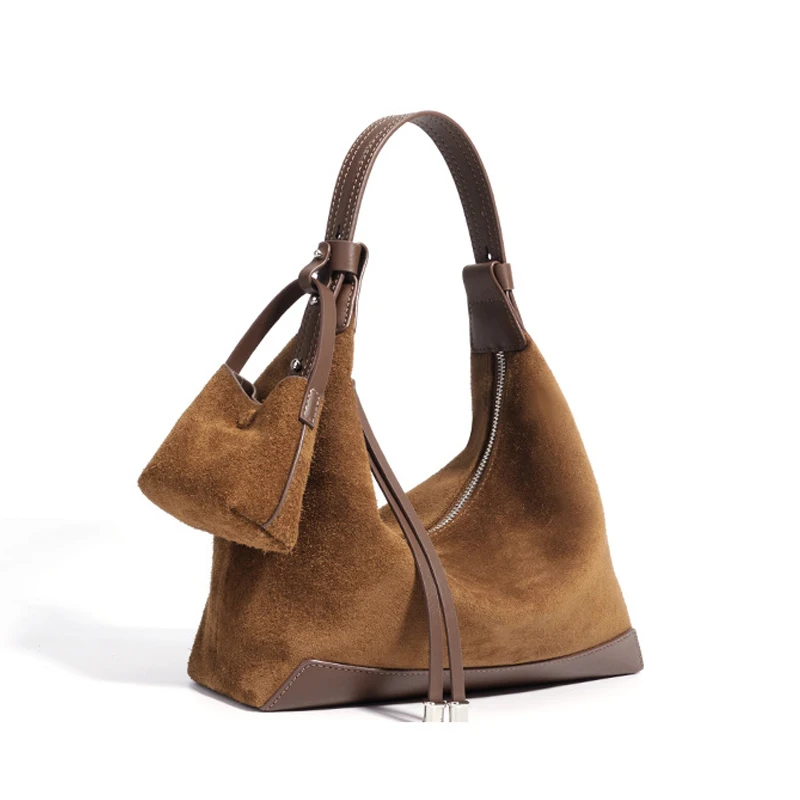 

Роскошная замшевая сумка на плечо под мышками и подходящим кошельком, дизайнерская женская сумка из натуральной кожи, зимняя элегантная шикарная сумочка