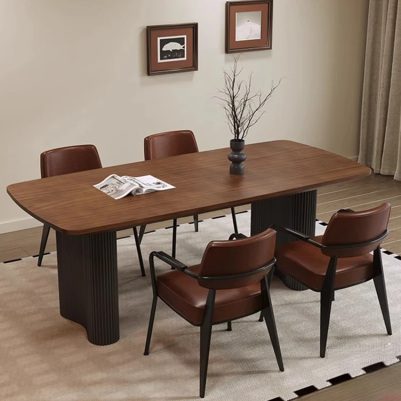 

Solid Wood Dining Table Chair Combination Medium Antique Rectangular Dining Table Retro Log Dining Table Household