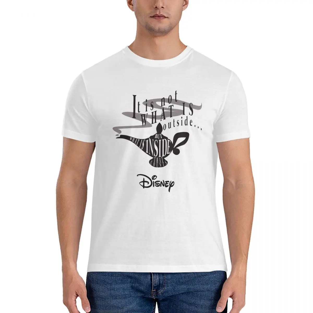 Men's Inside The Lamp T Shirt Disney Aladdin Cartoon Film 100% Cotton Tops Leisure Short Sleeve Crewneck Tees Adult T-Shirts