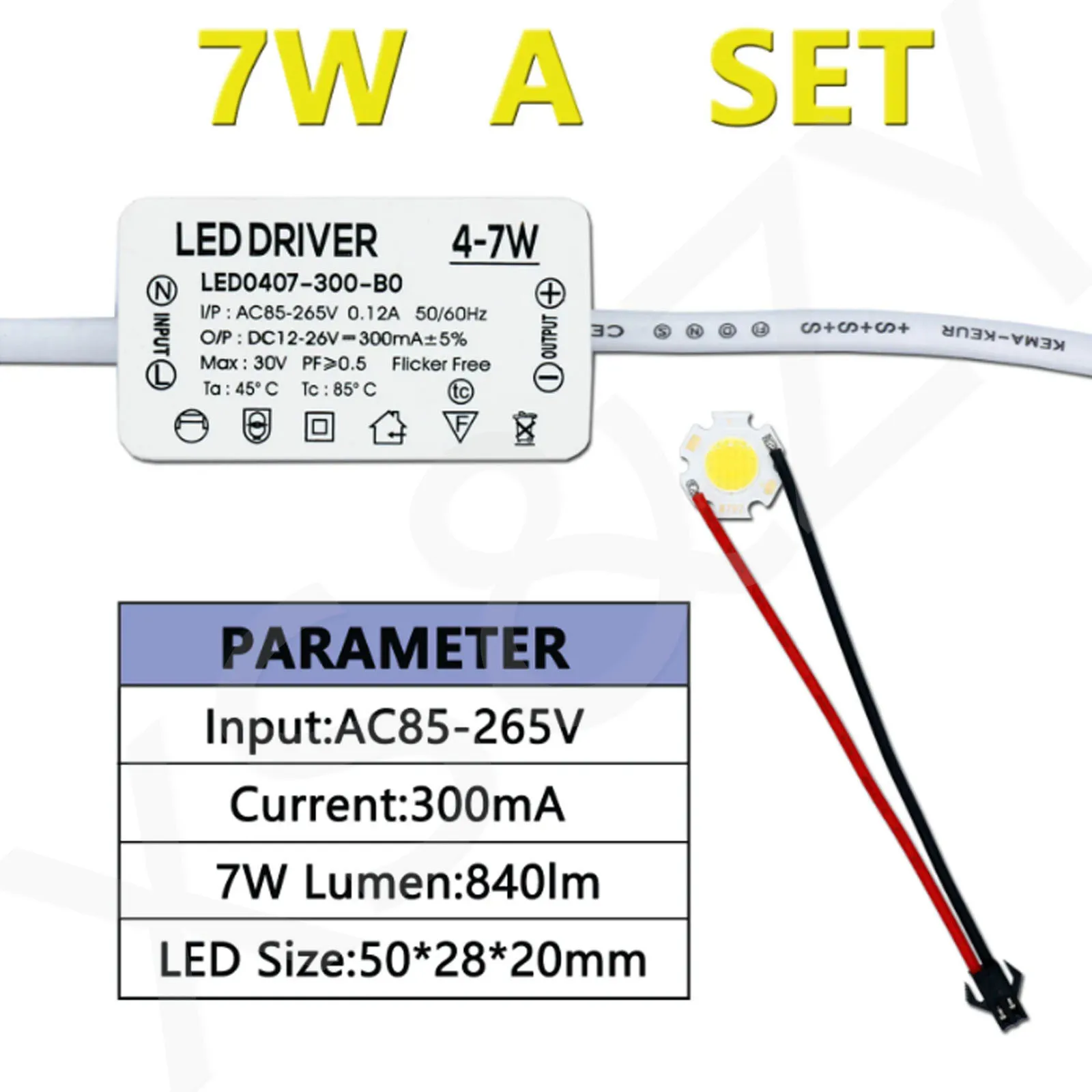 Imagem -04 - Driver Led e Chip de Grânulo da Lâmpada Led Downlight Spot Faça Você Mesmo Kit 3w 5w 7w 10w 300ma ac 85265v 10 Conjuntos