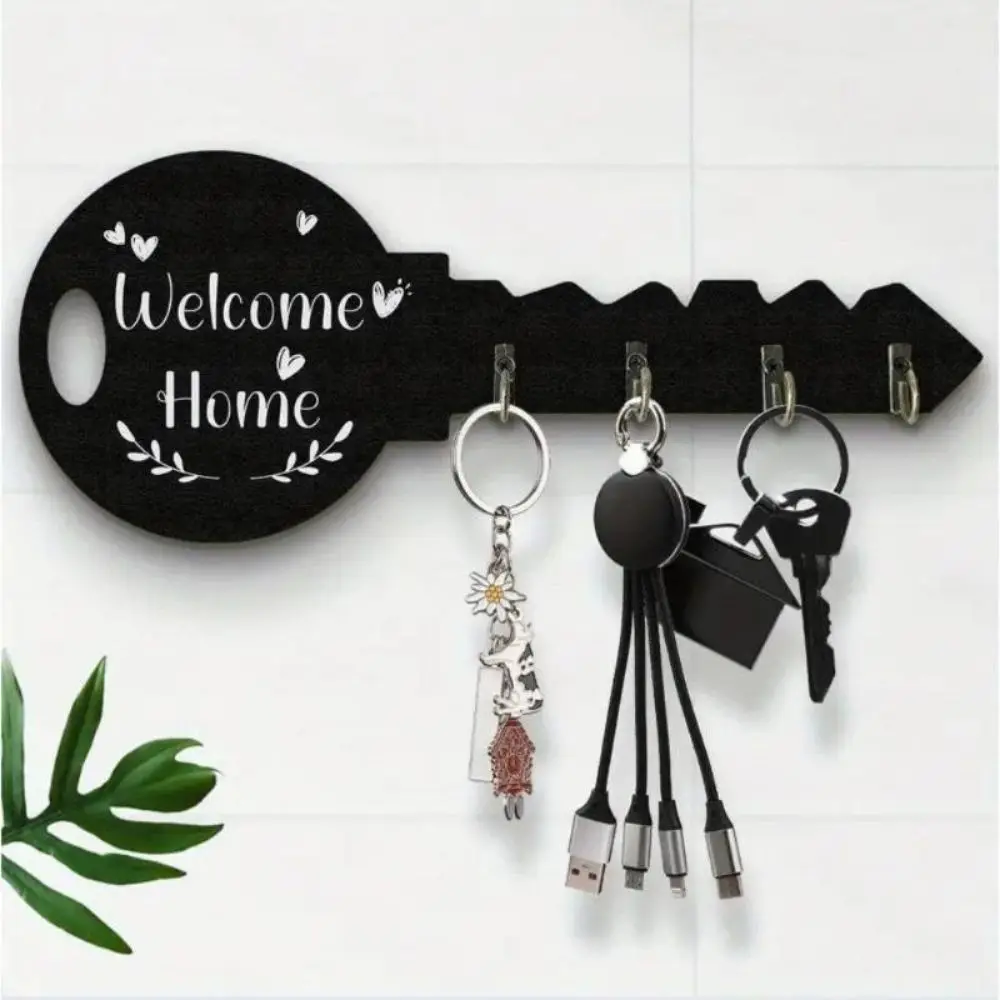 Wood Wooden Key Holder Metal Hooks Key Shaped Wall Key Rack Bohemian Style Rustic Style Key Hook Organizer Entryway Organization