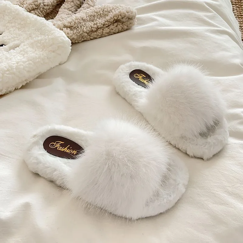 2026 Hausschuhe für Damen, flauschige offene Zehenschuhe, flache Plüsch-Hausschuhe, gemütliche, warme, weiche Sohle, rutschfest – Detail 7