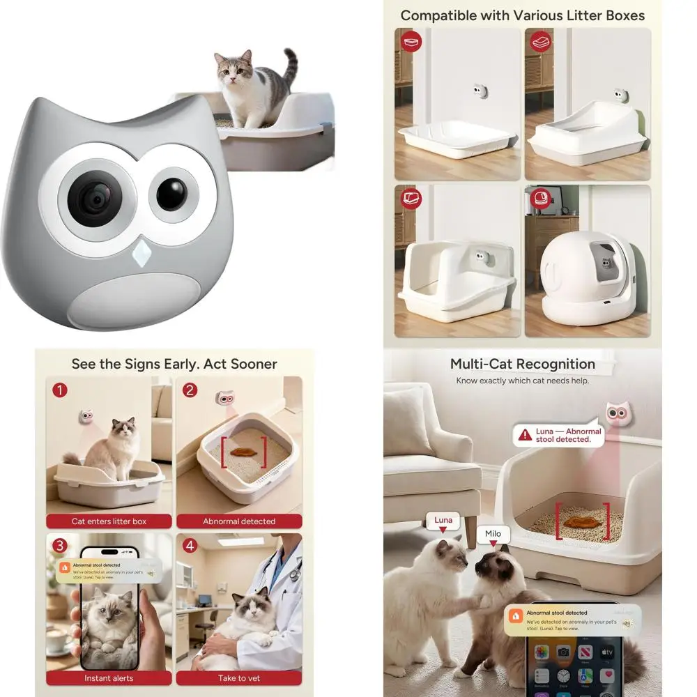 

AI-Enabled Cat Litter Box Monitor: Tracks Health, Detects Abnormal Behavior, Night Vision, Multi-Cat Compatible, Grey
