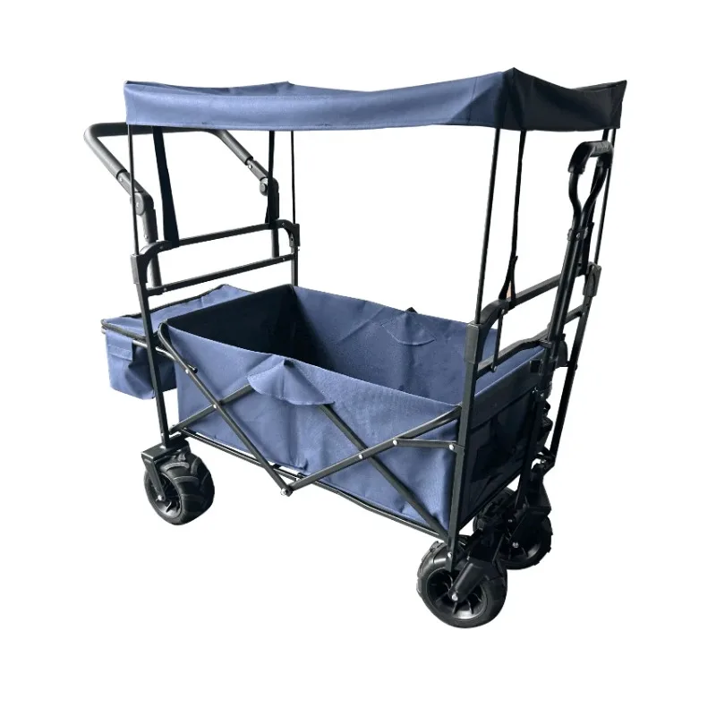 Heavy-duty foldable outdoor utility trolley, all-terrain ATV with canopy, for shopping and transportation