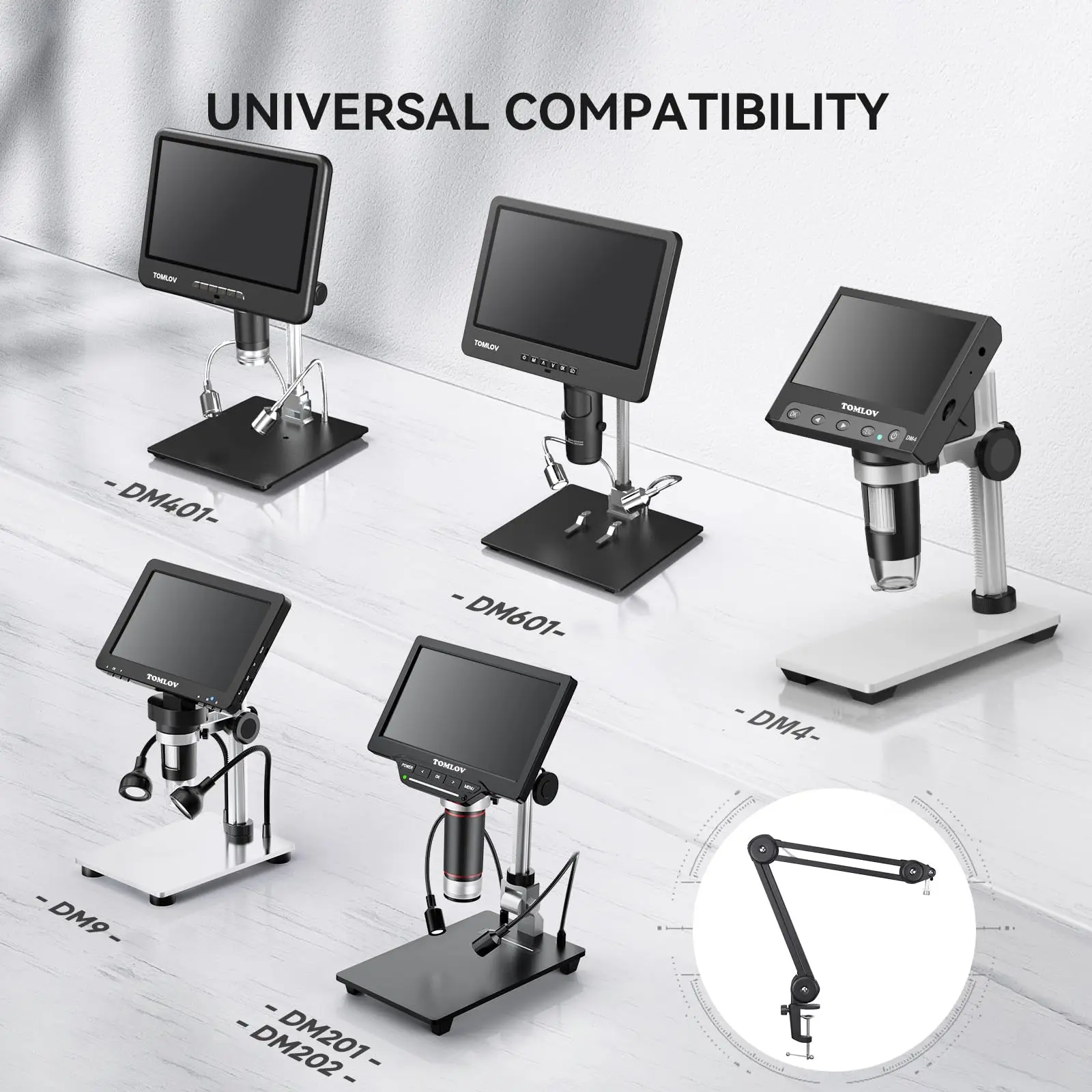 Imagem -05 - Tomlov-braço Flexível Digital Microscópio Stand Atualizado Suspensão Boom Scissor Heavy Duty Braço Mic para Solda Diy