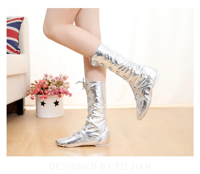 Gold und Silber High-Top-Erweiterung Tanzstiefel Jazz Dance Stiefel Reitstiefel Hohe Leder Kinder Bühnenschuhe – Detail 8