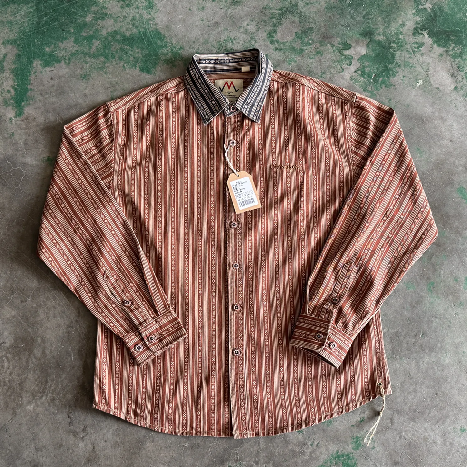 Spring Autumn American Retro Ethnic Style Long Sleeve Lapel Striped Shirts Men's Amekaji 100% Cotton Washed Casual Loose Tops