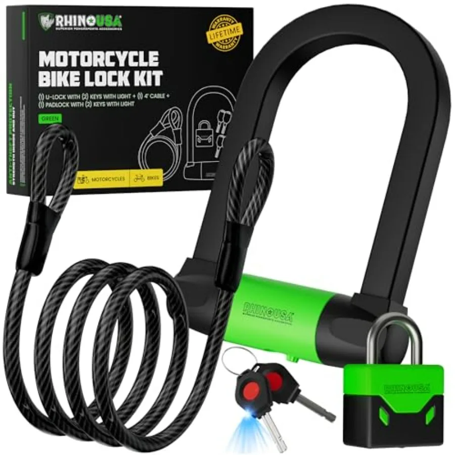

Bike Lock Set - Heavy Duty Anti Theft U Lock 4FT Steel Security Cable with Padlock and 4 Lighted Keys Dual Purpose Locks for E-