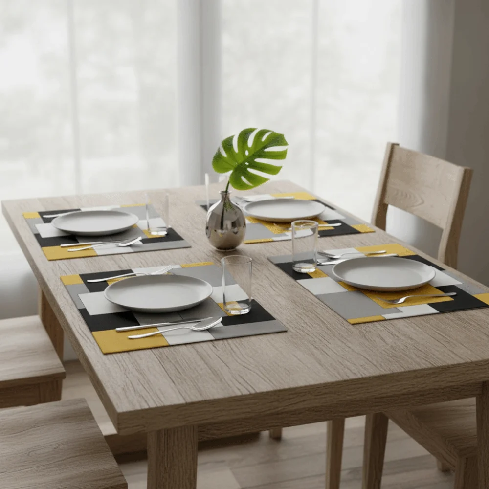 6 Piece Plaid Pattern Geometric Aesthetic Placemat Waterproof Linen Insulated Dinning Mat Stain-resistant Rectangular