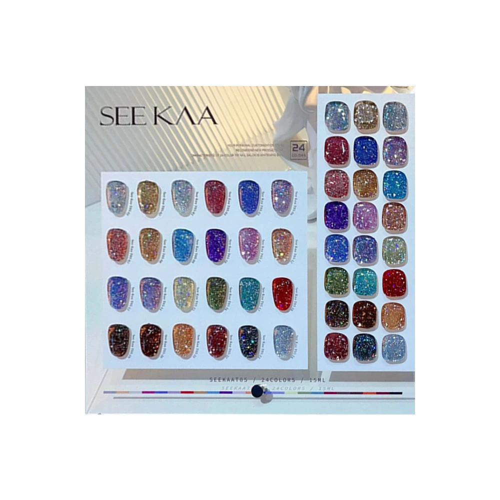 

SEEKAA 2024 New Hot Sale 24 Colors Mismatched Broken Diamond Nail Gel Art Kit Non-Toxic UV Gel Nail Salon Custom Color Options