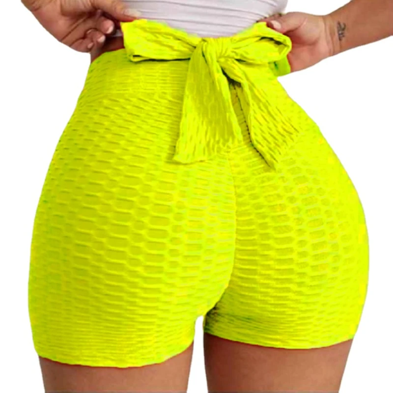 Sexy Women Bow Tie Leggings Shorts Women's Sporty Solid Shorts with Folds and Elastic Waistband Stretchy Comfortable Underwear