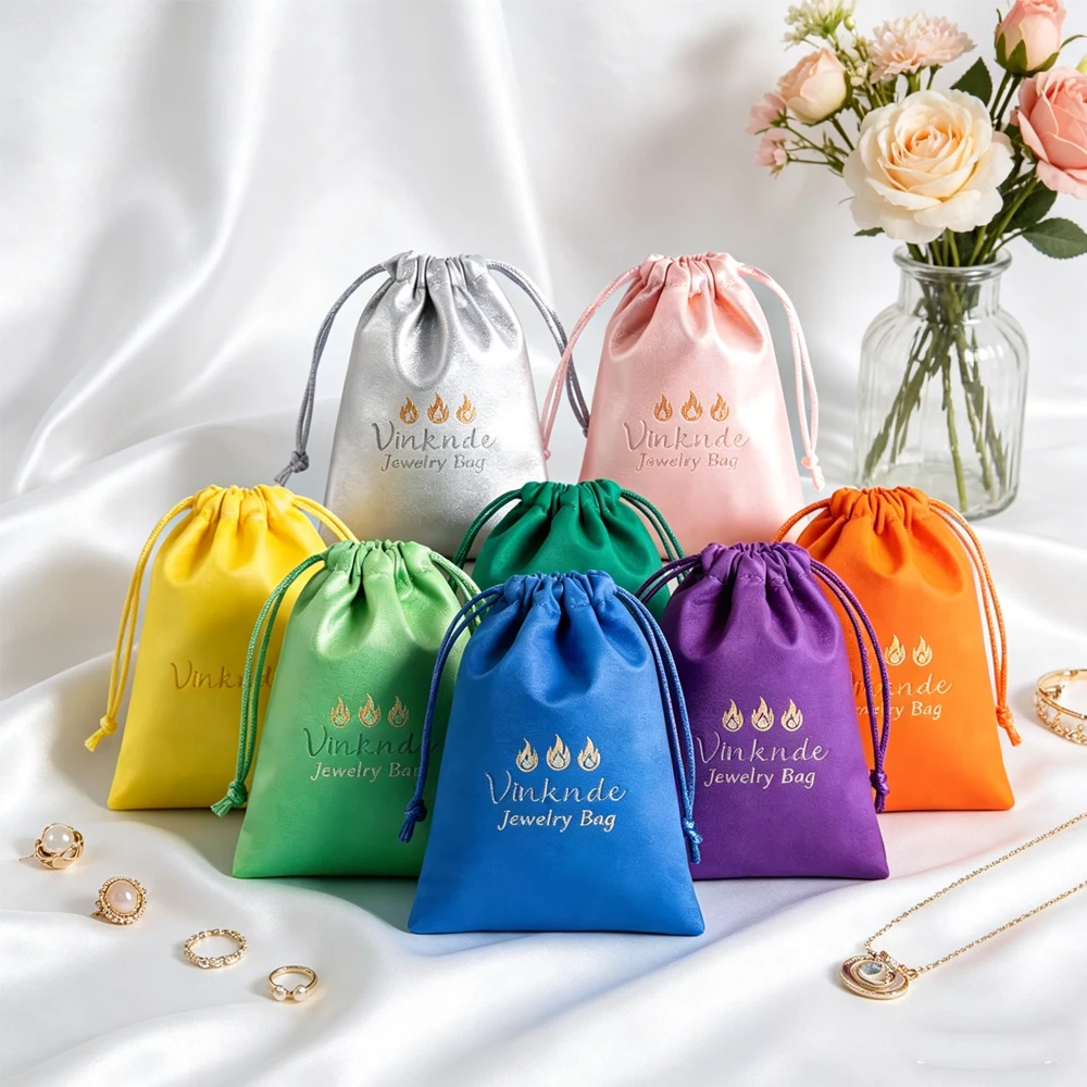 

50Pcs/Lot Pu Leather Gift Jewelry Bag Custom Logo Luxury Soft Waterproof Perfume Earrings Brooch Drawstring Pouch Wedding Gift