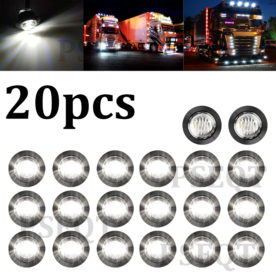 

20 шт. белые светодиодные боковые габаритные фонари спереди и сзади/индикаторы для прицепа, грузовика, фургона, каравана, грузовика, внешнее предупреждение