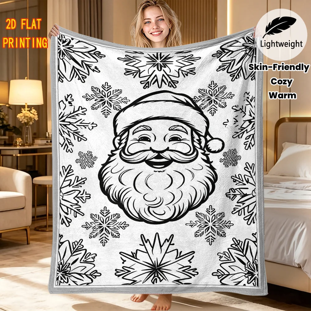 Art Hobby Gift Blanket Santa Snowflake Outline DIY blanket Reusable Flannel Blanket Kids Adults Xmas Home Use