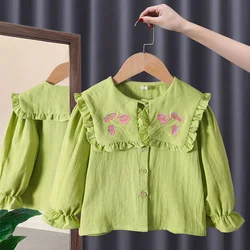 Lente herfst nieuwe meisjes shirts kant prinses blouses kinderen lange mouwen shirts mode kinderkleding baby bodemshirts