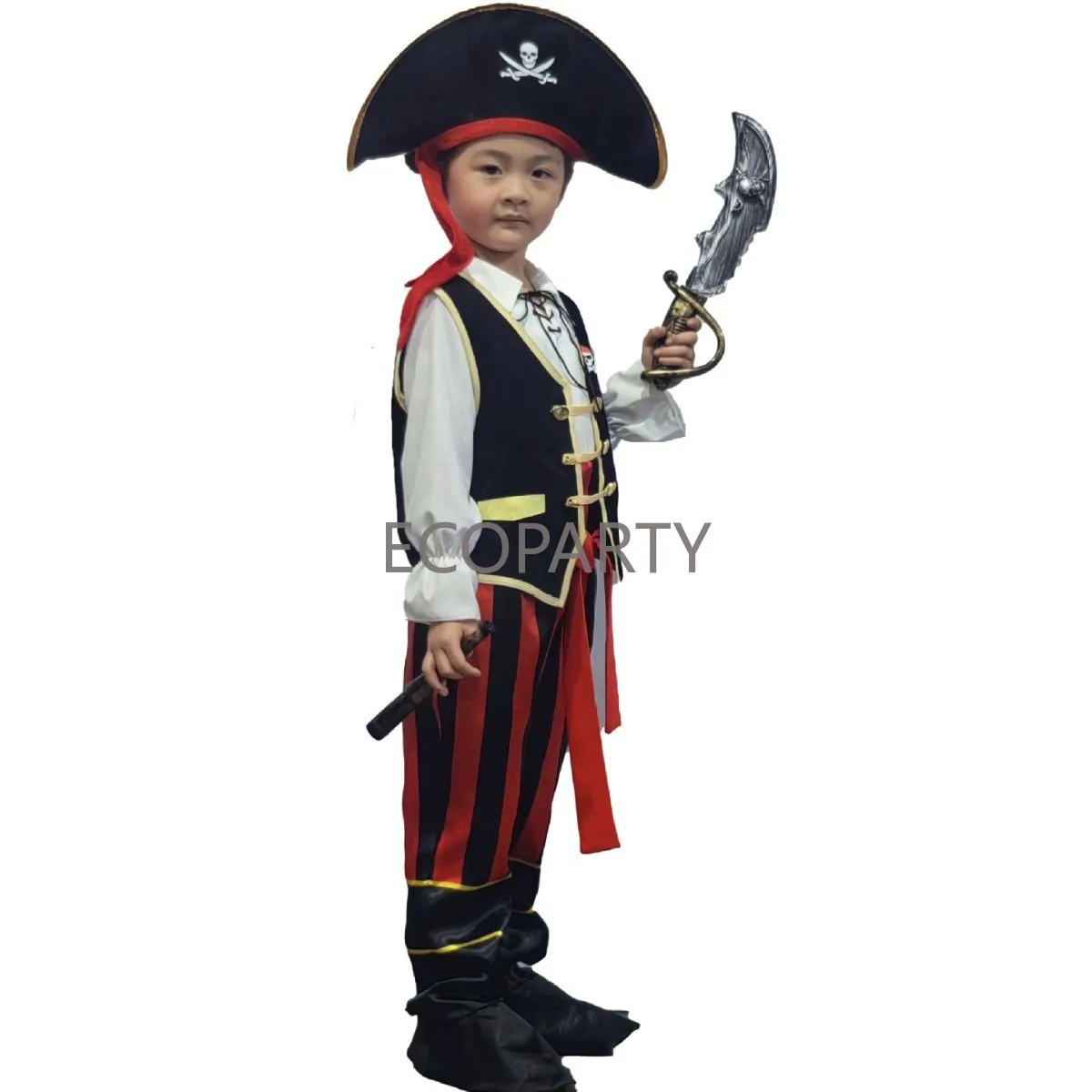 Pirate Costume Kids Top Pants Hat With Accessories Deluxe Set for Party Cosplay