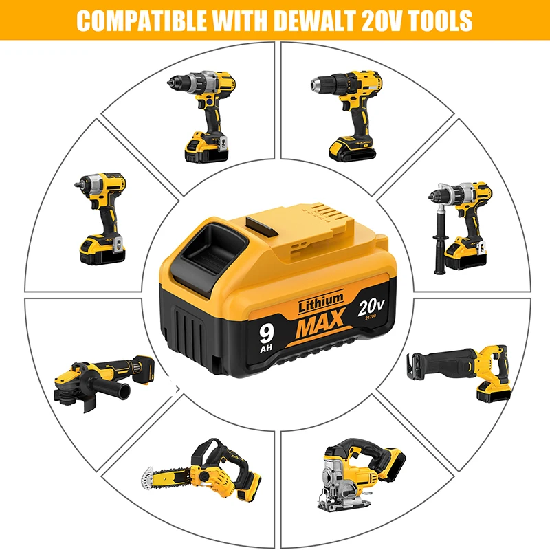 For Dewalt 20V Battery For Dewalt DCB200 Replacement Battery 3.0Ah/6.0Ah/9.0Ah Li-ion Batteries For Dewalt DCB200 DCB101 DCB115