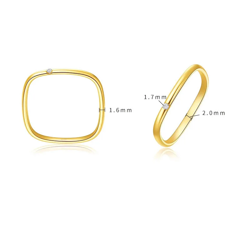 Trendy Dainty Square Ring Women Stainless Steel Zircon Geometric Thin Rings Gold Silver Color Fashion Jewelry Gifts Size 5- 9