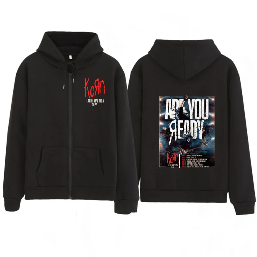 

Korn Tour 2026 Merch Hoodies Metal Gothic Rock Band Men Women Fashion Hip Hop Long Sleeves Zipper Hoodie Winter Couple Clothing