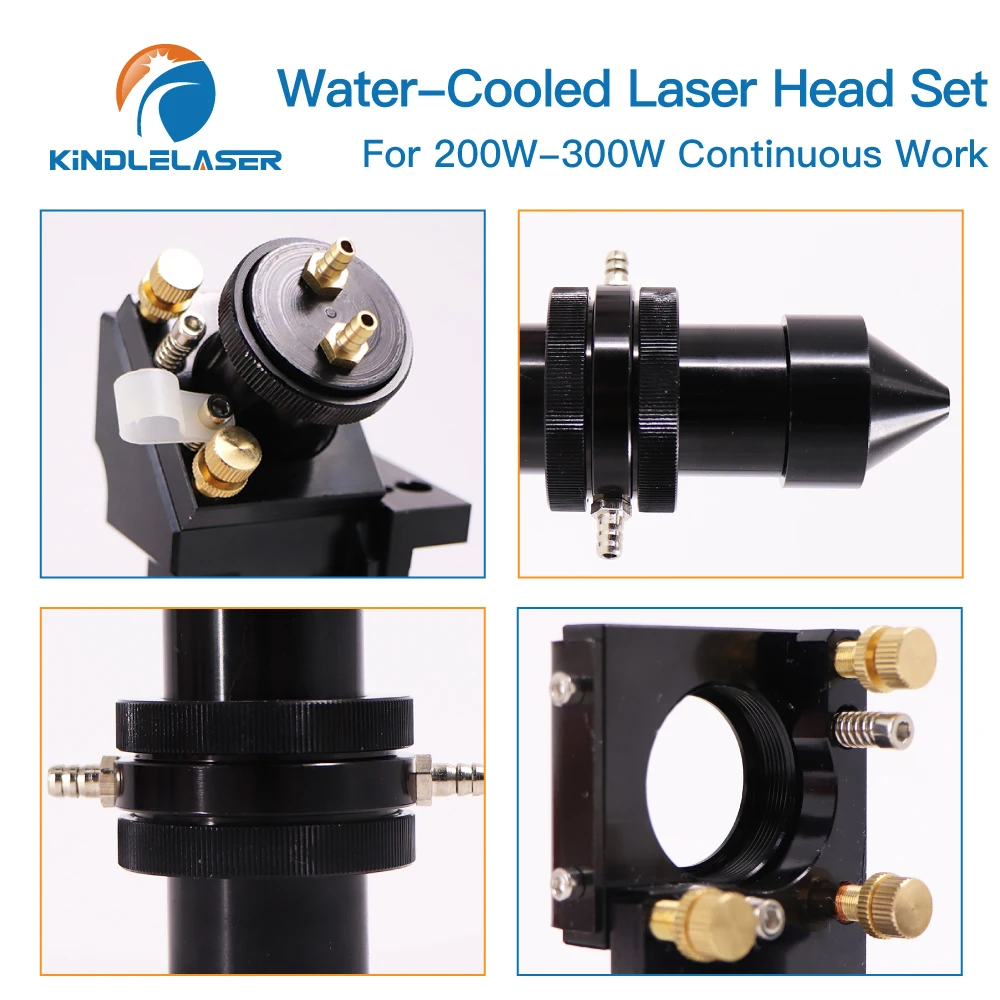 Set testina laser con interfaccia di raffreddamento ad acqua Specchio Dia.30/Lente Dia.25 Lunghezza focale Supporto per montaggio integrativo da 50,8 e 63,5 mm (Nero)