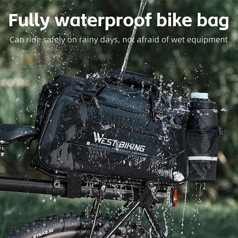 WEST BIKING Waterproof Bicycle Saddle Bag Large Capacity Bike Trunk Pannier Bag MTB Cycling Travel Luggage Carrier Rear Seat Bag