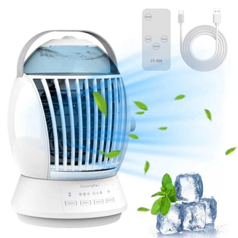 

Portable air conditioners for room car bedroom office outdoor use, evaporative personal mini AC with remote, 2-4-6H timer, 3 mo