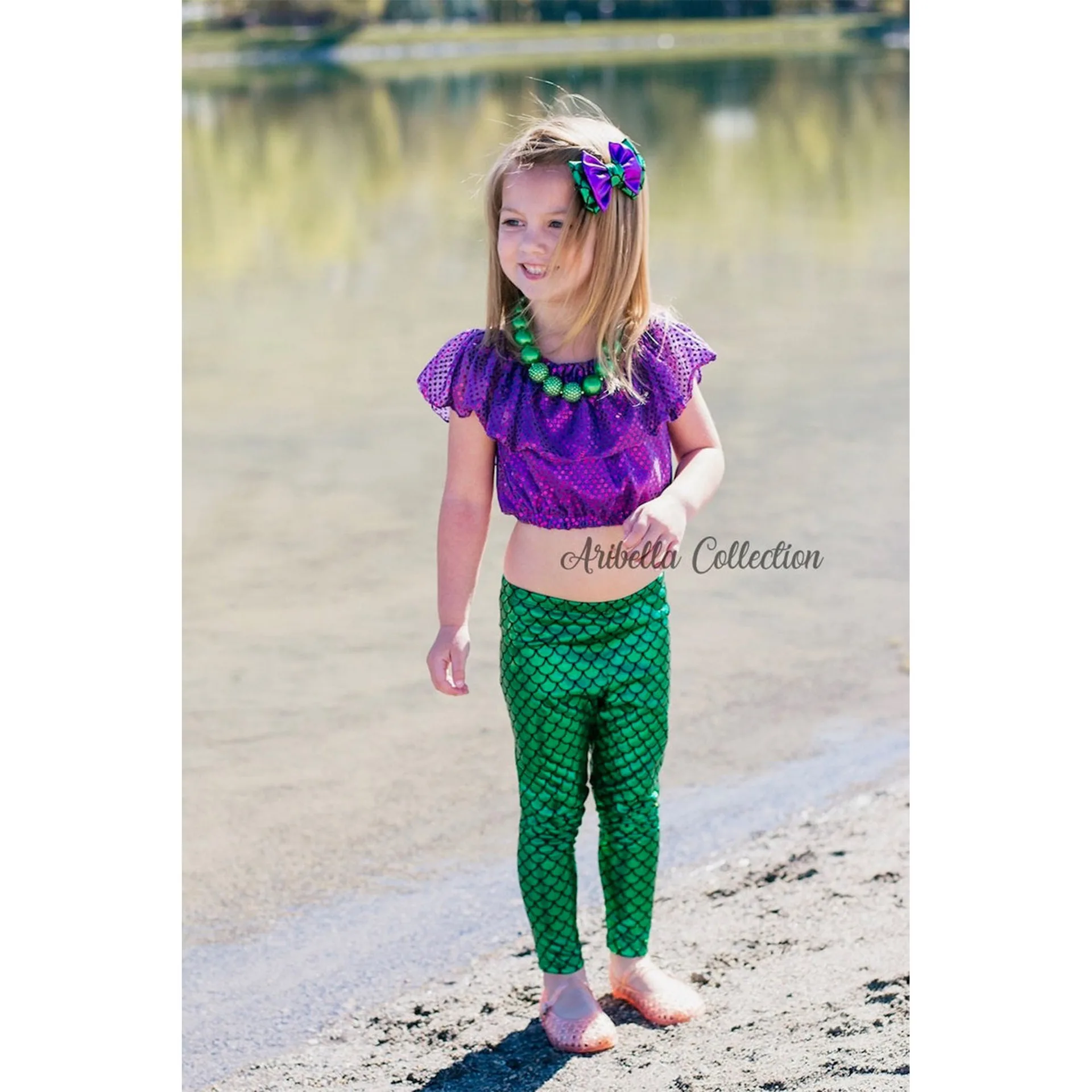 Children's Day Pants Fish Scale Leggings Rainbow Colorful Pants Girl Dance Performance Stretch Pants