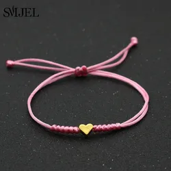 New Fashion Simple Love Heart Bracelet Women Multiple Color Pink Red Black Rope Chain Woven Bracelets Girls Accessories Jewelry
