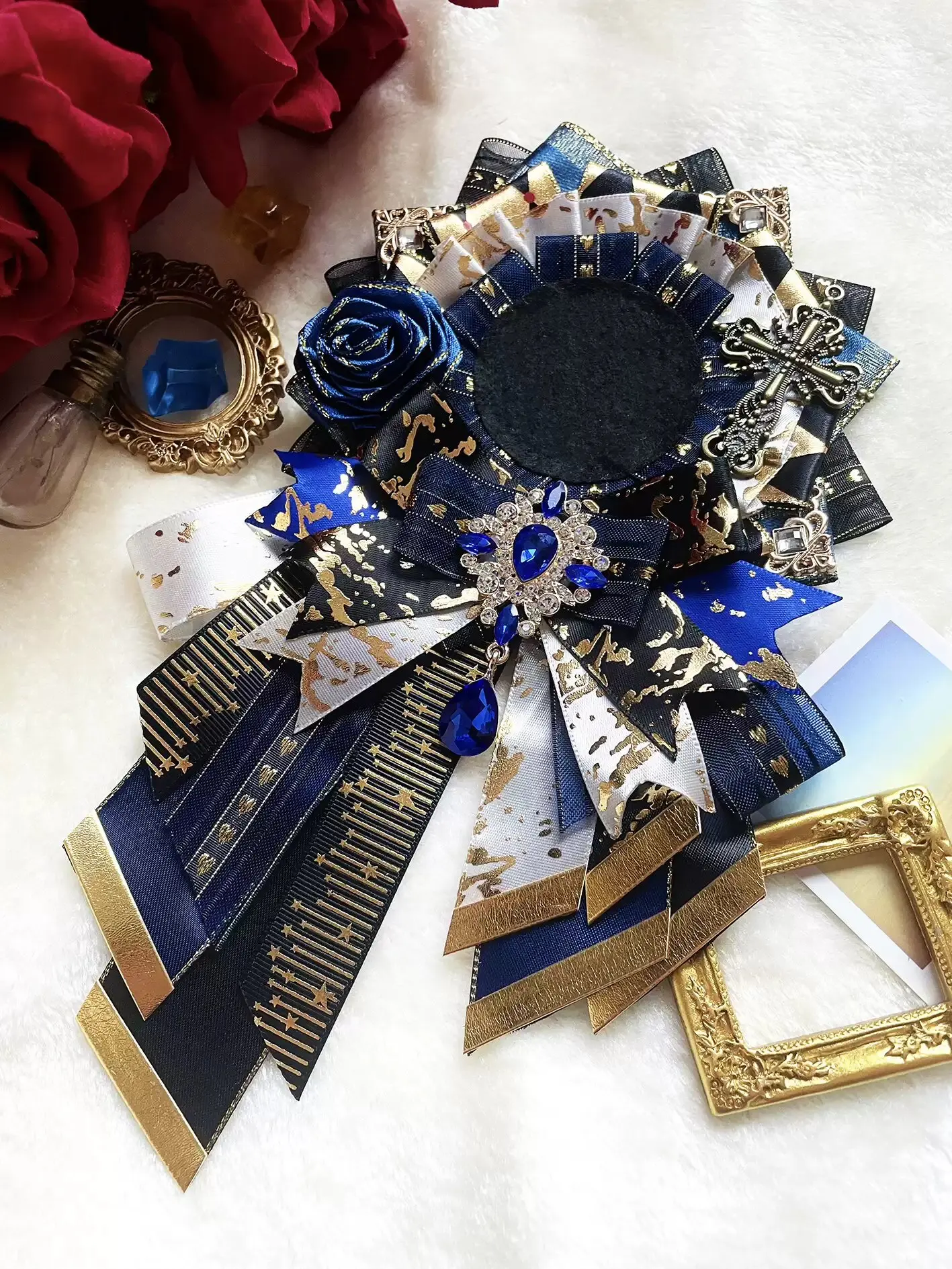 

luxury long streamers Ribbon Badge Rosette ，badge protector ita，red gold fabric itabag accessories，award rosette ribbons